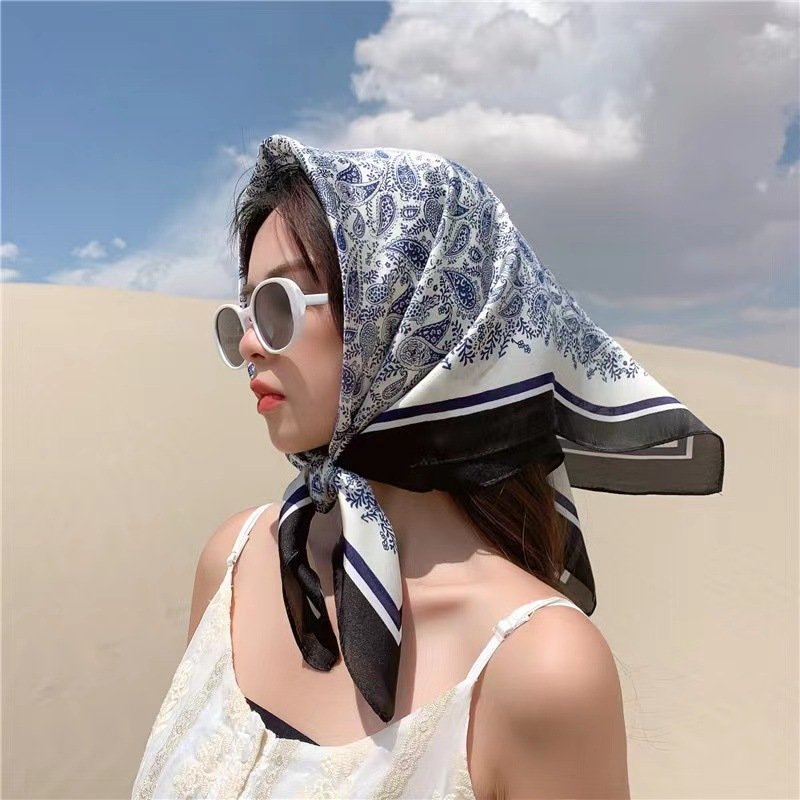 KHĂN LỤA vuông họa tiết-THỔ CẨM NHIỀU MÀU CAM- choàng cổ cao cấp 70x70cm Khăn bandana lụa ThyThy áo 