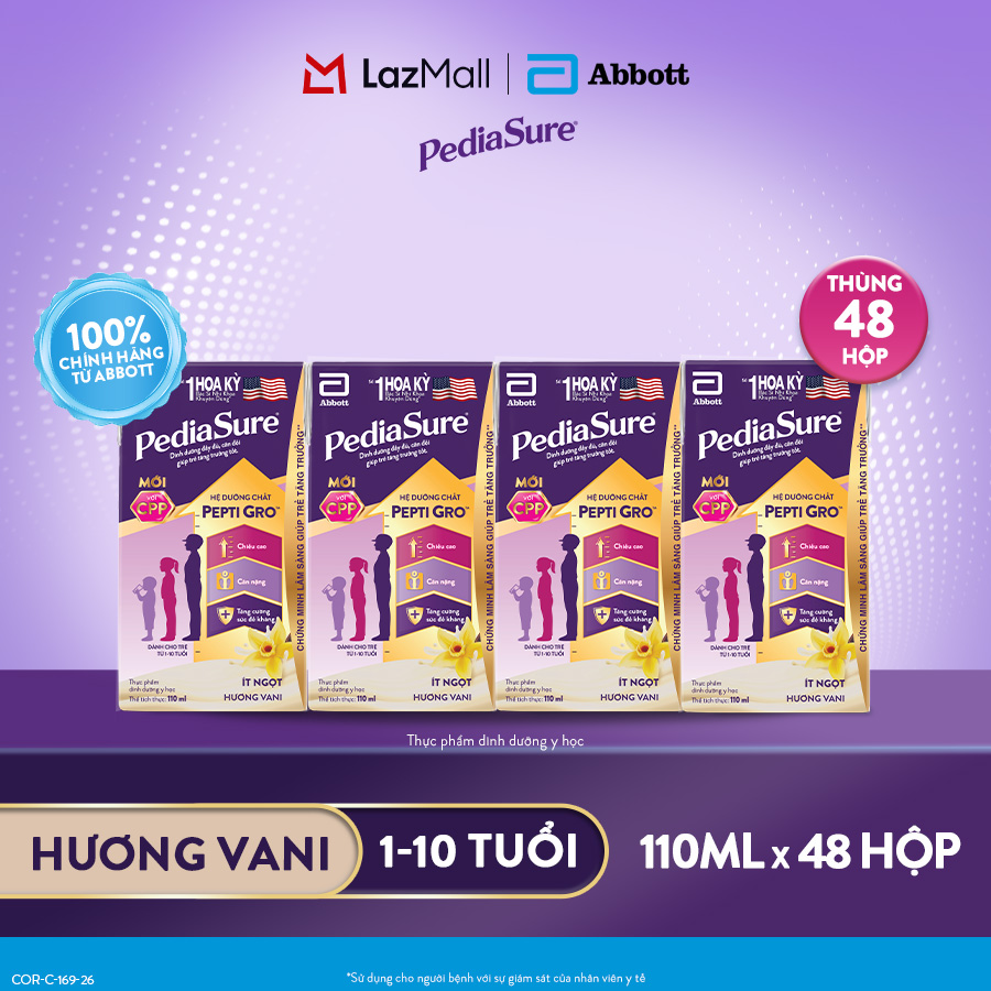[CHỈ 20H 07-10.8 GIÁ TỐT MUA NGAY-SLCH] 1 thùng 48 hộp PediaSure 1-10 tuổi dạng pha sẵn hương Vani 110ml