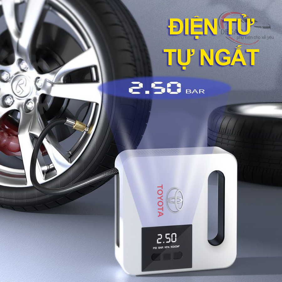 Bơm lốp ô tô tự ngắt toyota cao cấp bộ máy bơm lốp oto xe hơi đồng hồ điện tử bơm cầm tay ô tô xe má