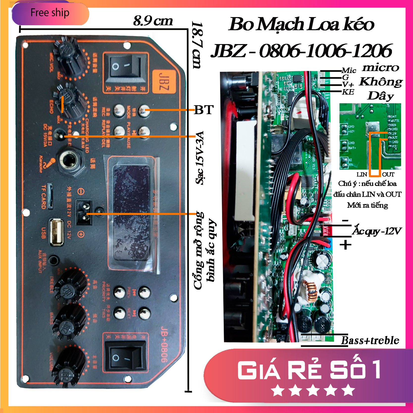 Bo mạch loa keo JBZ 0806 - 1006 - 1206 -  hàng chính hãng jbz ZL- 08.58.58.95.95