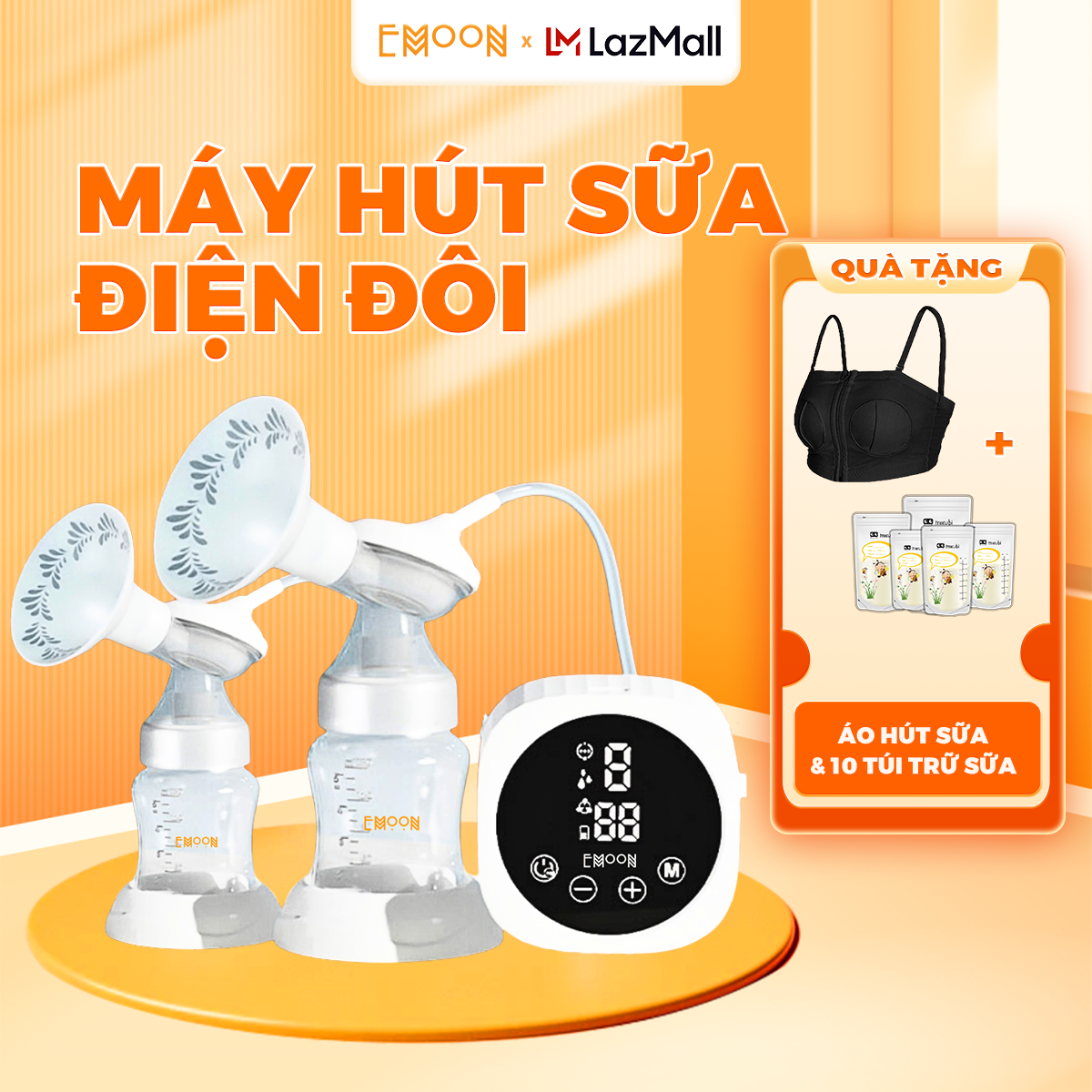 Máy hút sữa điện đôi không dây EMOON cao cấp phễu silicon giúp hút nhẹ nhàng hiệu quả massage thư giãn không đau rát