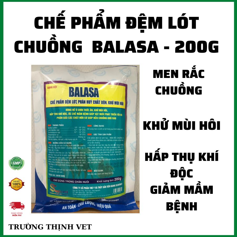 Men rắc chuồng BALASA giảm mùi hôi phân hủy phân khí độc 200gam. Thú y Trường Thịnh