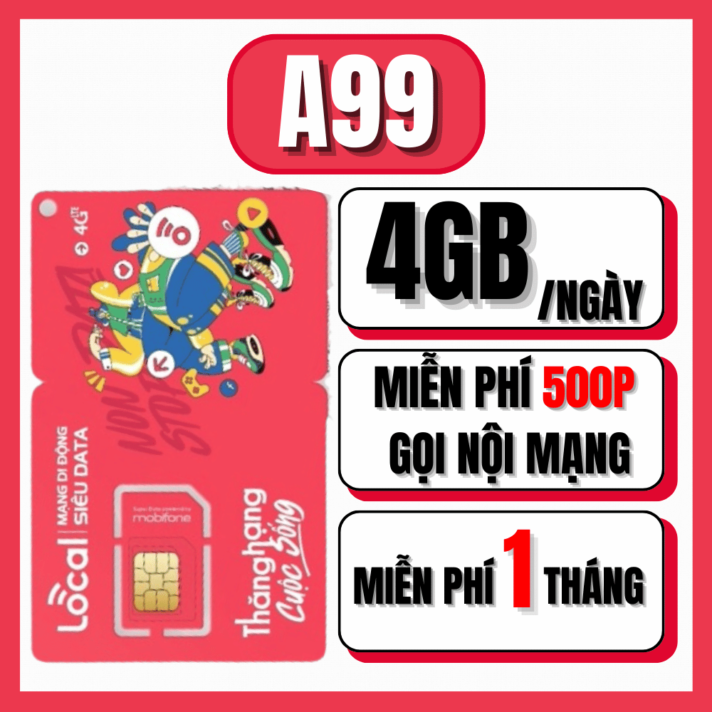 Sim 4G Mobifone MIỄN PHÍ THÁNG ĐẦU Gói Local A45F A68D A69 A79 A89 A89D A99 A119 A120 Miễn phí nghe