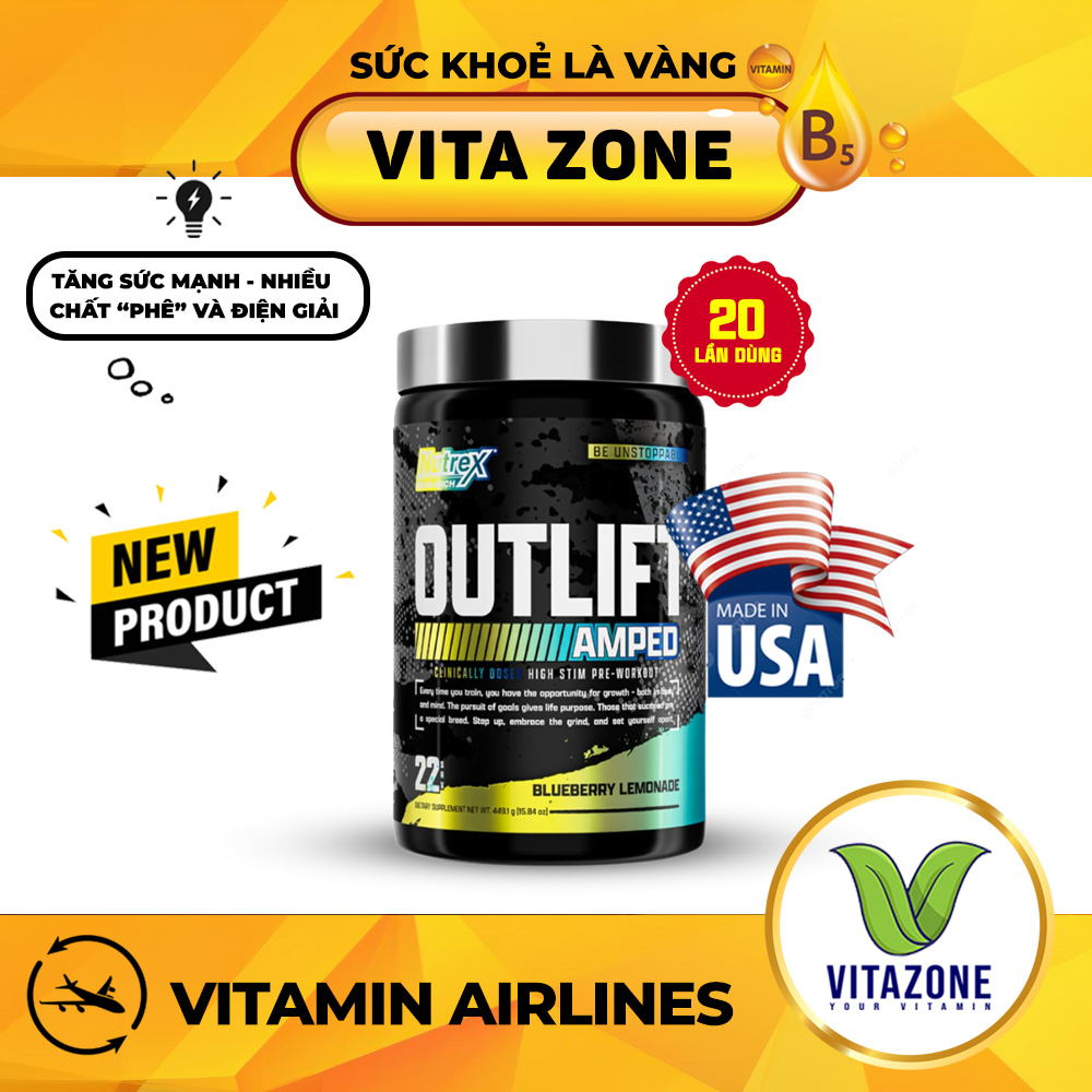 OUTLIFT AMPED High-Stim Pre-Workout Tăng Sức Mạnh Tập Luyện (22 Lần Dùng)