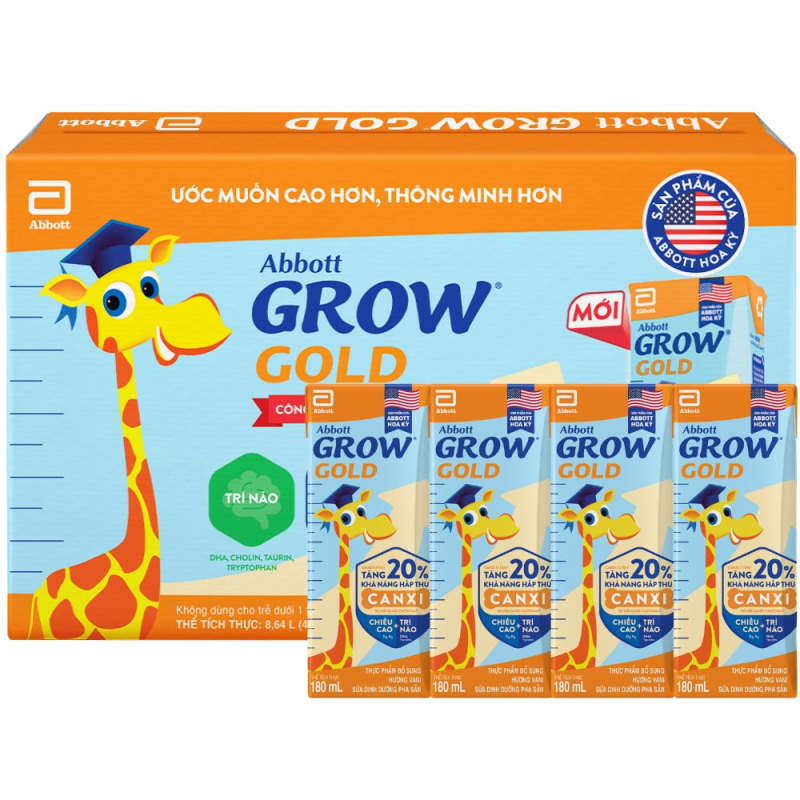 Thùng 48 Hộp Sữa Abbott Grow Gold Hỗ Trợ Bổ Sung Canxi Vị Vani 110/180ml (Trên 1 Tuổi) - Bibo Mart
