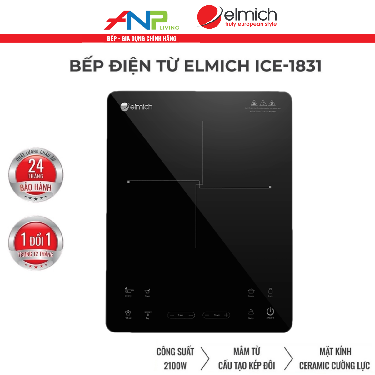 Bếp Từ Đơn Elmich ICE-1831 (Công Suất 2100W Bàn Phím Cảm Ứng Bo Viền Nhôm Chắc Chắn)