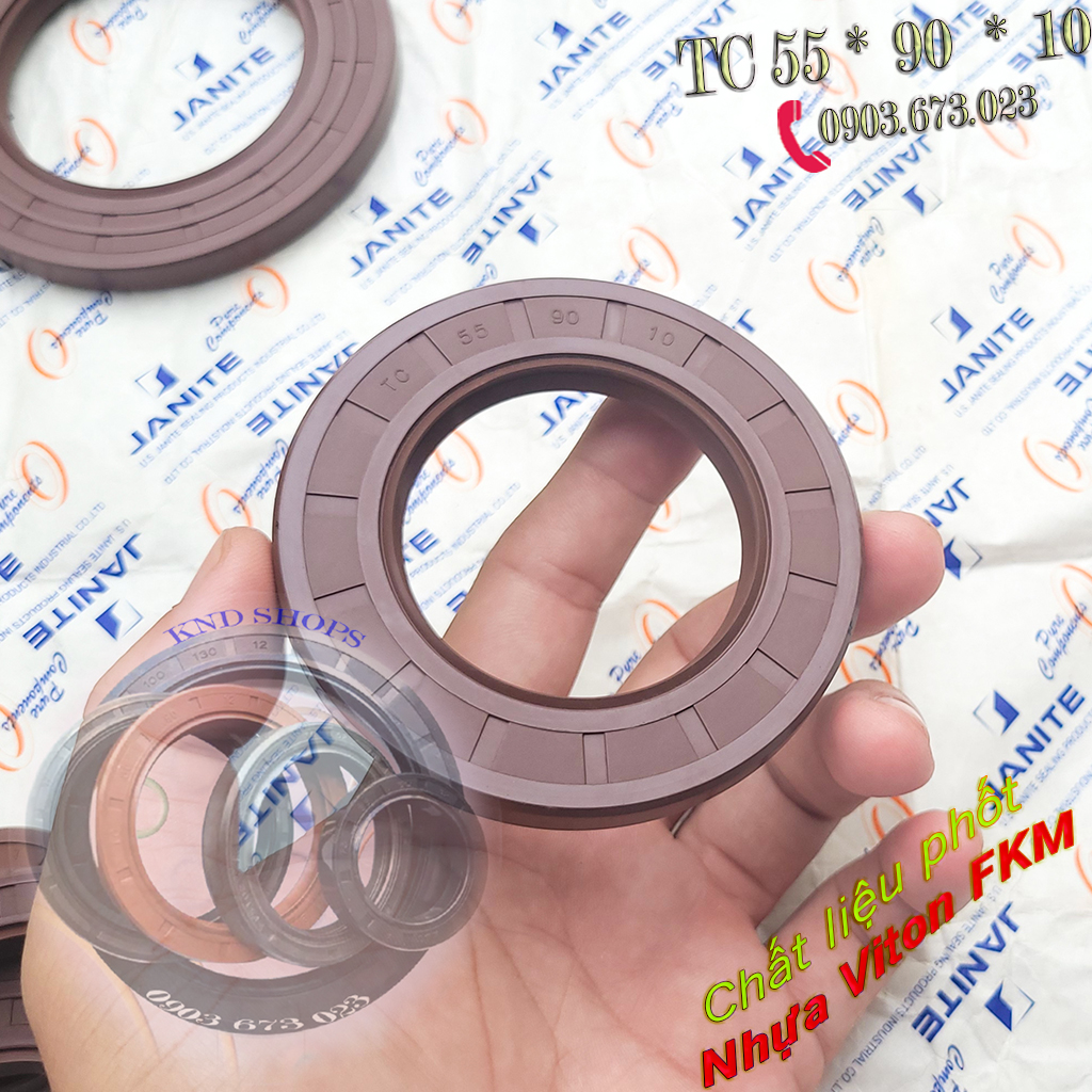 [01 cái] Phốt dầu Viton chịu nhiệt 200 độ C kháng hóa chất TC 55*90*10 Phớt lò xo chặn nhớt trục cho