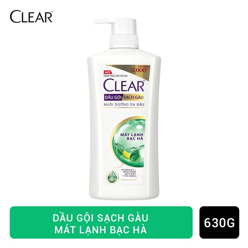 [HCM]Dầu Gội Clear Mát Lạnh Bạc Hà 630G