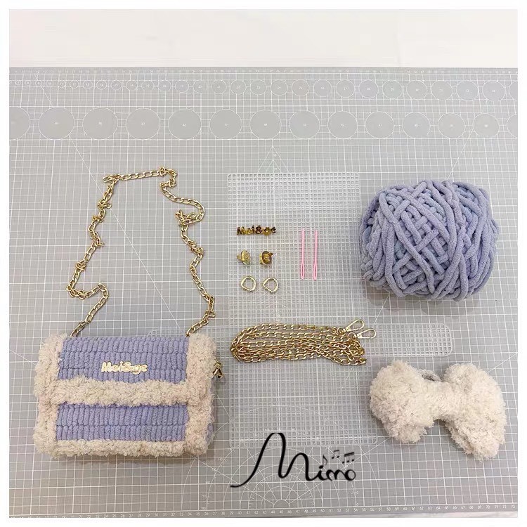 Túi tự đan len phối màu set nguyên liệu đan DIY túi túi thư túi đeo chéobộ đan túi len