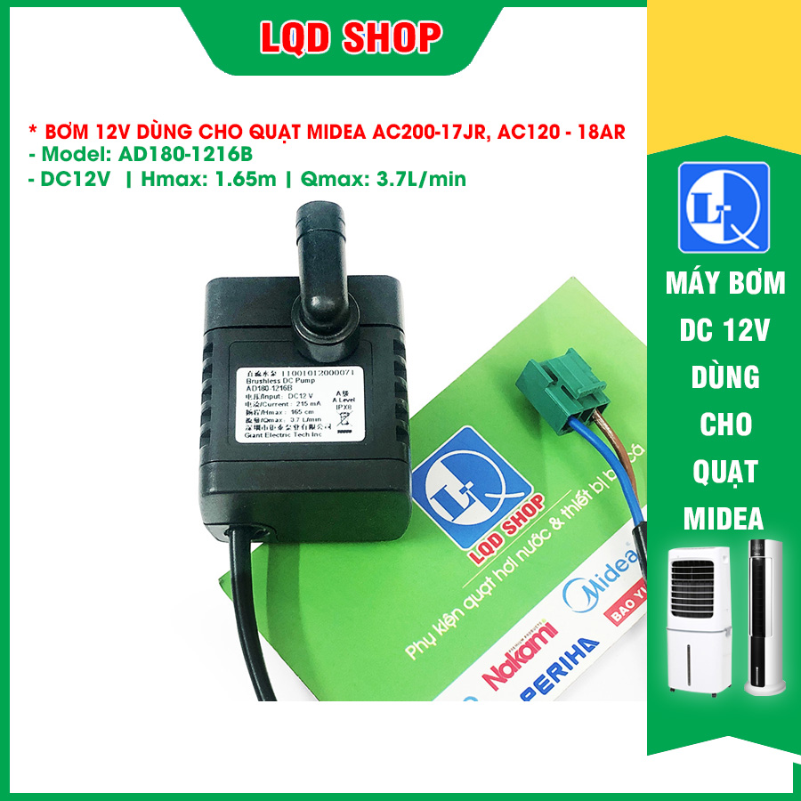Máy bơm quạt hơi nước 12v Model: AD180-1216B - Dùng cho quạt hơi nước MIDEA AC200-17JR và AC120-18AR
