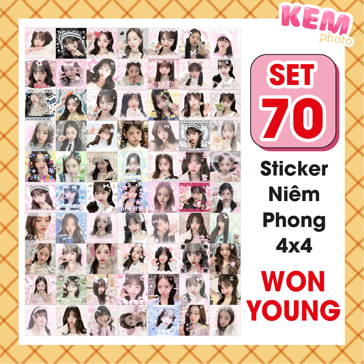 SET 70 sticker niêm phong WONYOUNG - Đã cắt rời - Tem dán 4x4cm in hình Ive Wonyoung xinh xắn chỉ cầ