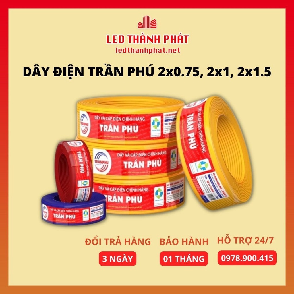 Dây điện trần phú 2x0.75 2x1 2x1.5  bảo hành 12 tháng