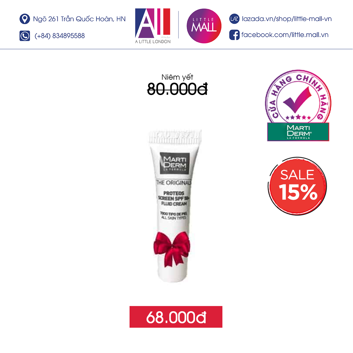 Kem chống nắng phổ rộng MartiDerm the originals proteos screen SPF50+ fluid cream TẶNG tẩy trang SVR (Nhập khẩu)