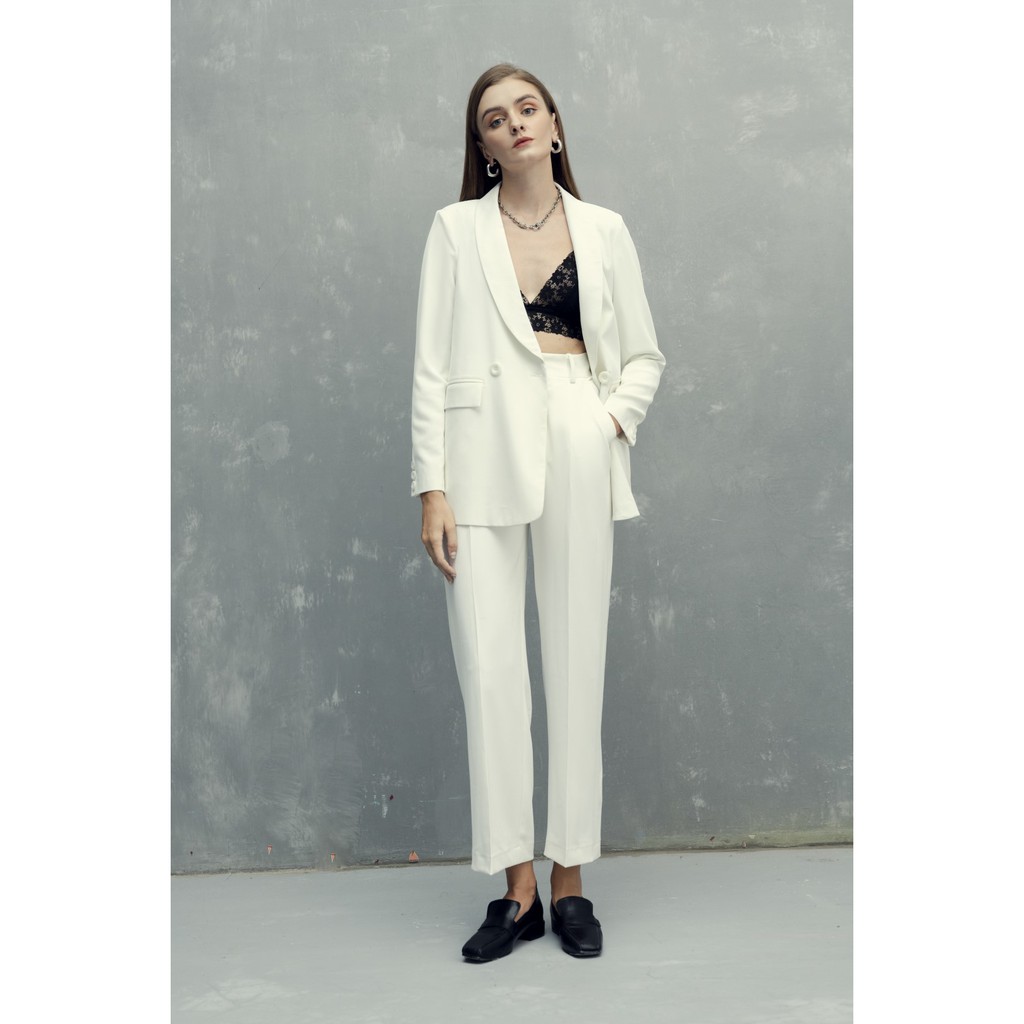 Set áo Blazer nữ bassic 2 khuy + quần tây nữ trắng ONMIX chất liệu Tuytsi cao cấp