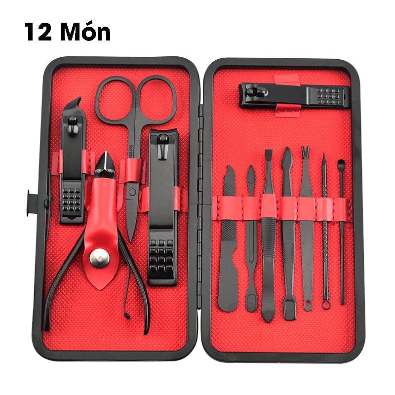 Bộ Dụng Cụ Cắt Bấm Dũa Móng Tay Hộp Da Màu Đen Sang Trọng Tiện Dụng