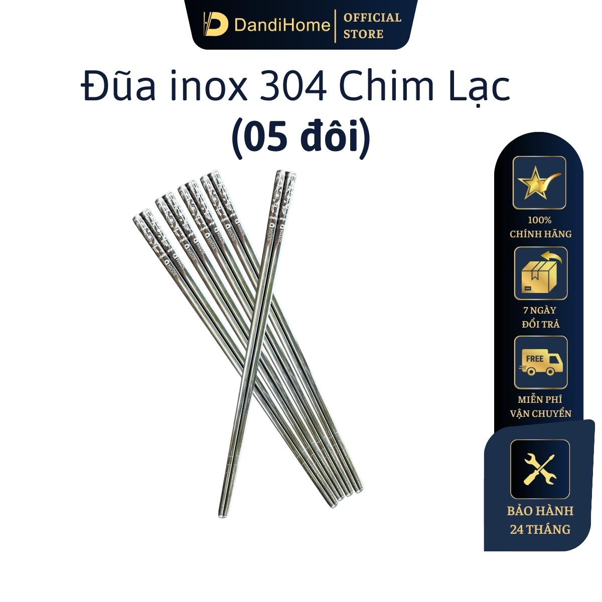 Bộ đũa inox 304 - 316 DandiHome 2020 chống trơn trượt sang trọng tinh tế