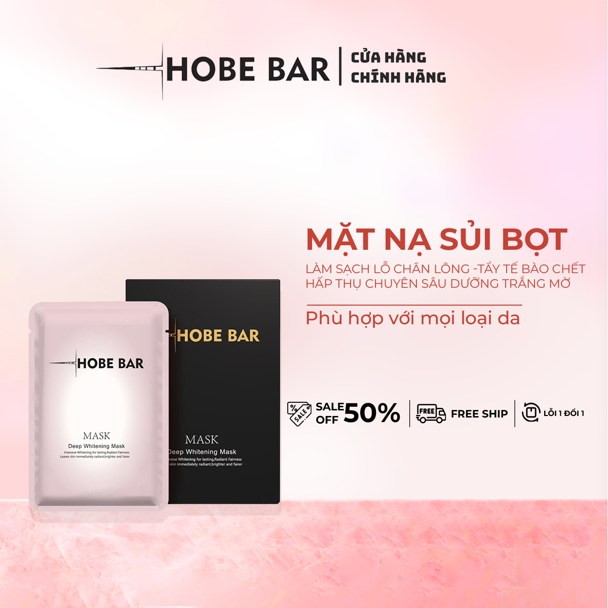 Mặt nạ thải độc sủi bọt HOBEBAR dưỡng trắng mờ thâm cải thiện sắc tố da và giúp bổ sung dưỡng chất l