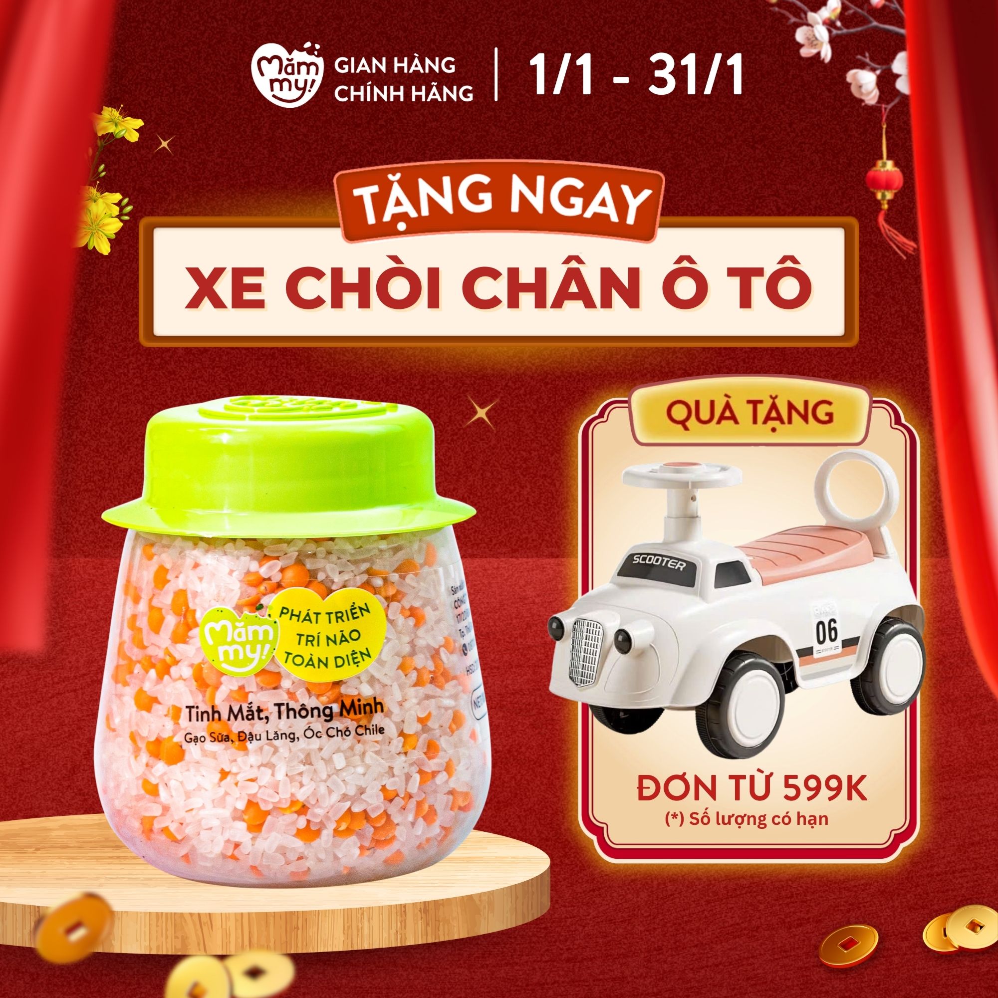 Hạt mix Mămmy cho bé ăn dặm tinh mắt thông minh trên 6 tháng gạo sữa đậu lăng và óc chó chile hũ 135