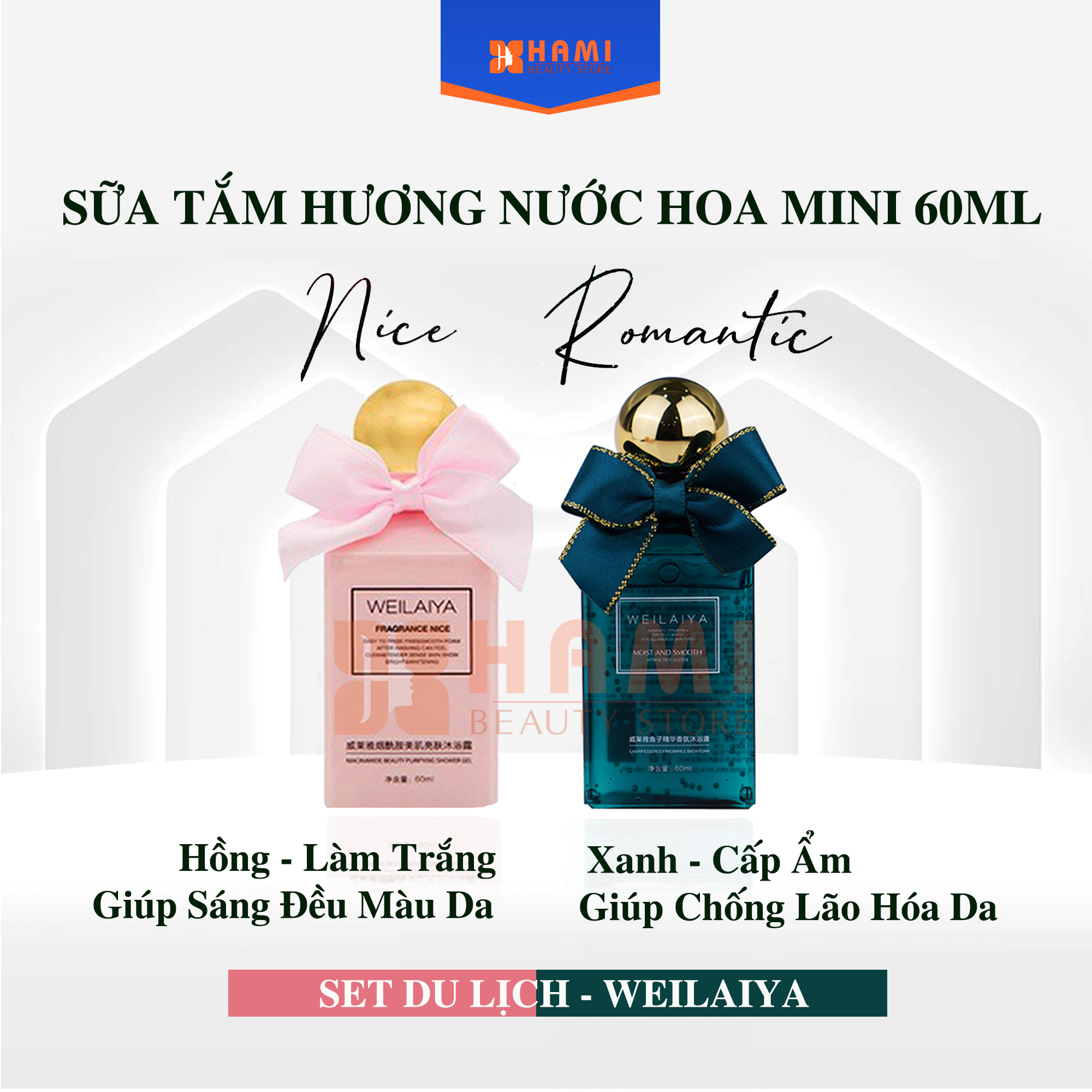 Sữa Tắm Mini Weilaiya Xanh - Hồng Cấp Ẩm Trắng Da 60Ml