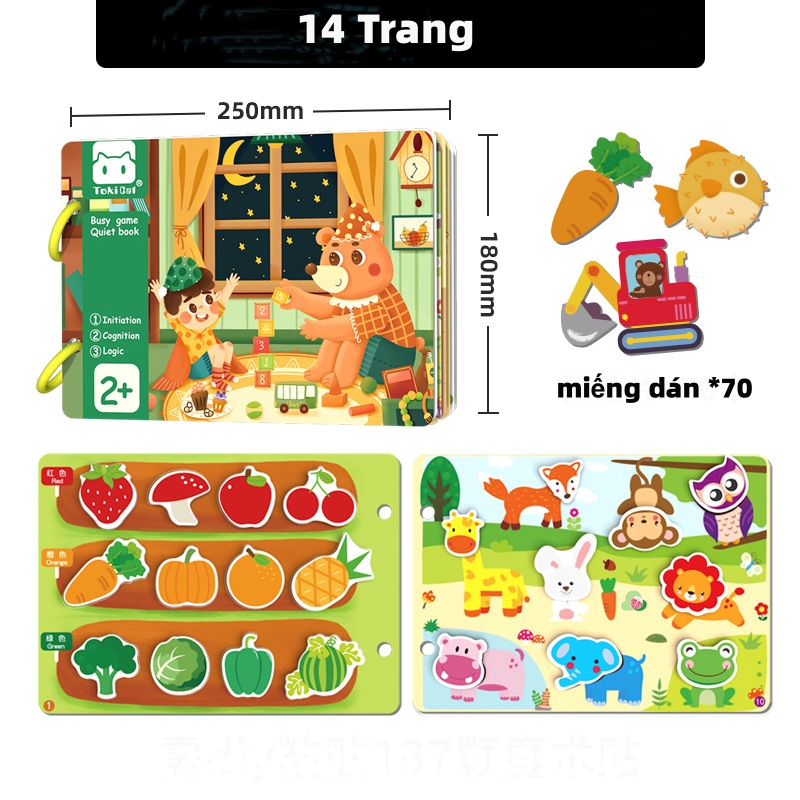Bộ đồ chơi sách giáo dục sớm Montessori xé giấy dán cho bé sách có thể tái sử dụng được dành cho bé 2-5 tuổi giúp bé phát triển trí tuệ