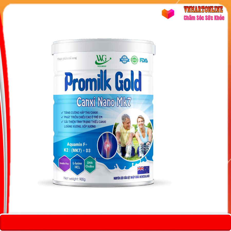 Hộp 900g Sữa Promilk Gold Canxi Nano Mk7 Tăng Cường Hấp Thụ Canxi Cải Thiện Tình Trạng Thiếu Canxi Loãng Xương Xốp Xương - VNmart Online