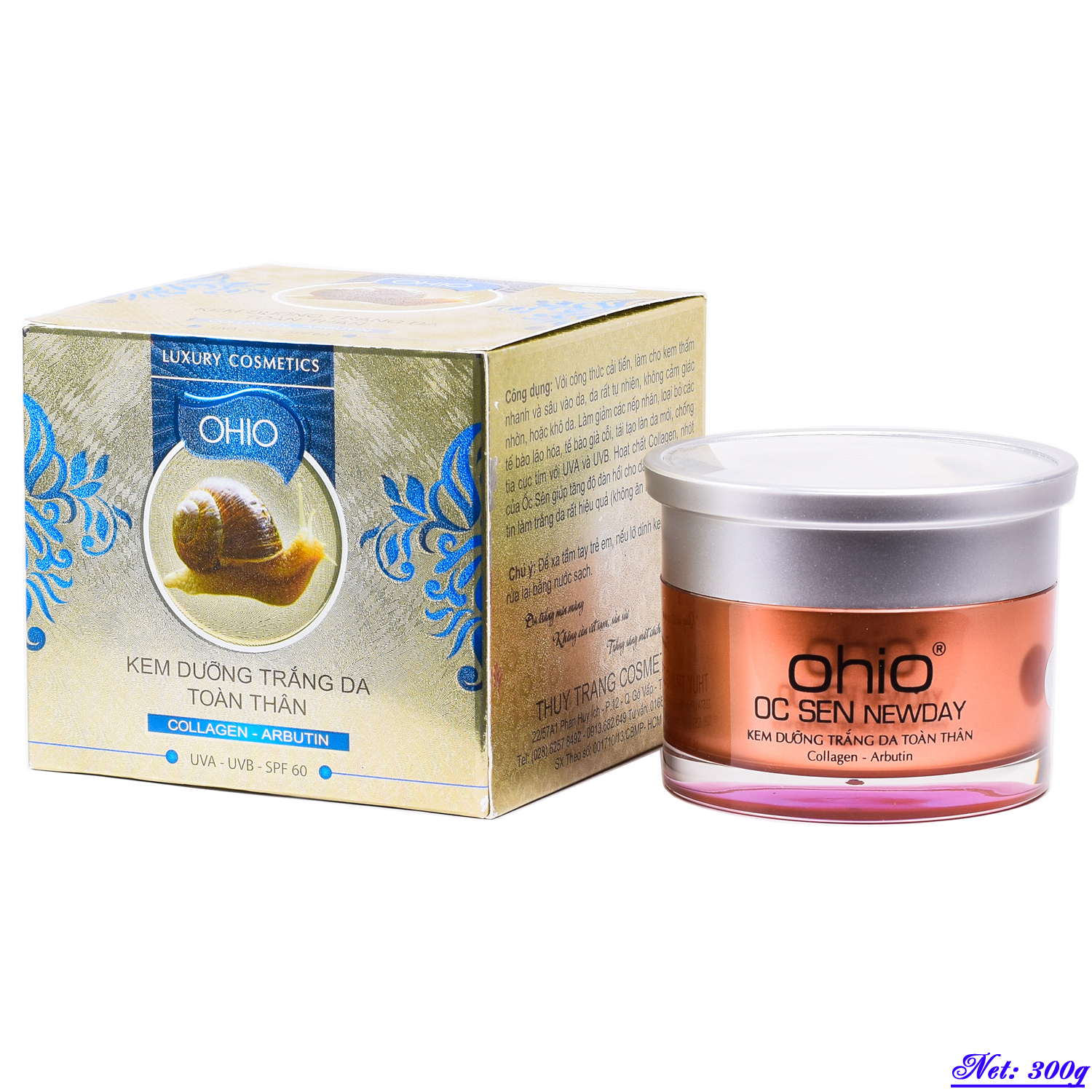 [Hcm]Kem Dưỡng Trắng Da Toàn Thân Cao Cấp Ốc Sên Ohio New Day (300G) (Tặng Sữa Rửa Mặt Gạo 3W Hàn Quốc )