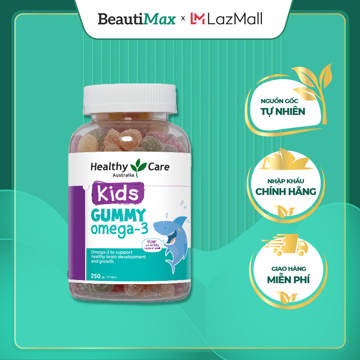 Kẹo nhai bổ sung omega 3 cho bé Gummy Healthy Care tăng cường sức khỏe 250 viên - Beautimax