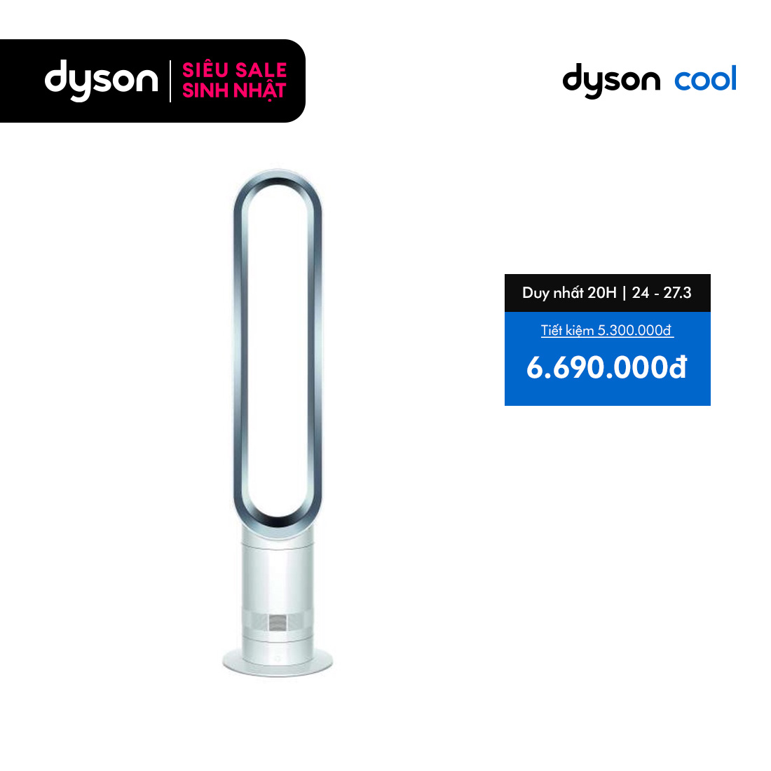 Quạt không cánh Dyson Cool AM07 (Trắng/Bạc) - Thiết kế hiện đại, làm mát hiệu quả