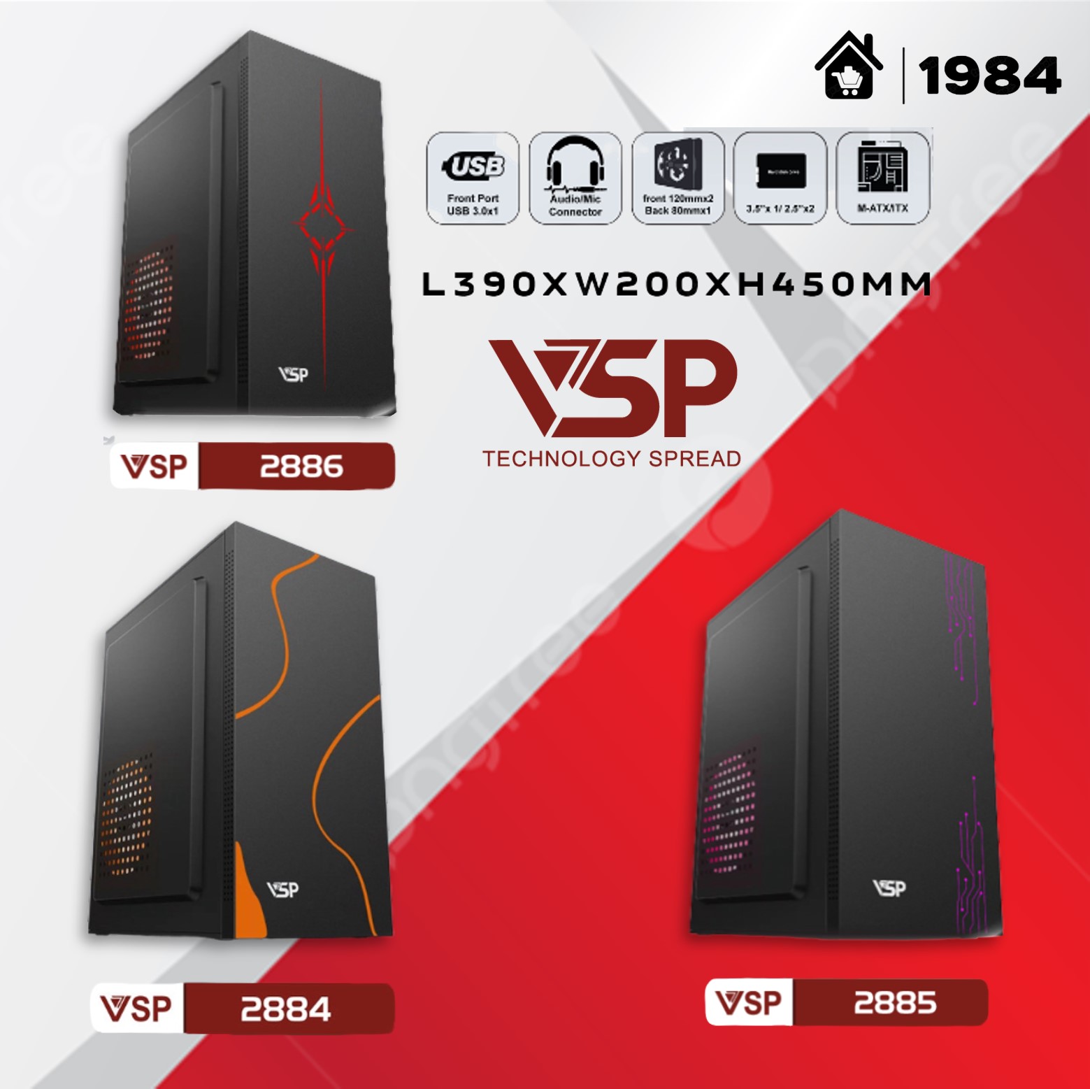 Vỏ máy tính VSP 2880/2883/2884/2885/2886 Case Văn Phòng Chuẩn mATX