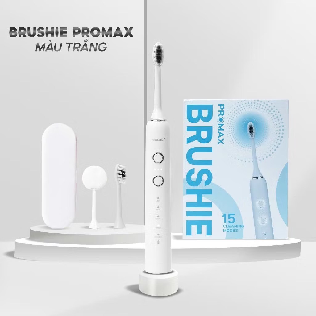 Bàn Chải Điện Brushie Promax phiên bản nâng cấp 2025 với 15 chế độ làm sạch tích hợp máy rửa mặt 2in