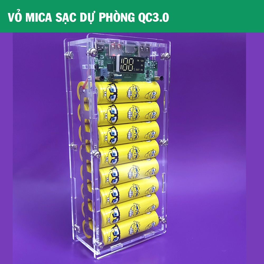 Vỏ Box Sạc Dự Phòng Mica 4 6 8 10 12 Thích Hợp Với Mạch QC3.0(Không bao gồm mạch)