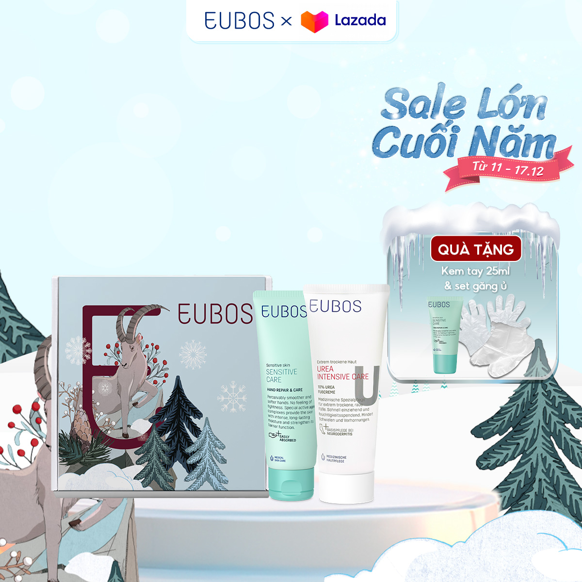 [Hộp quà tặng] Combo Kem Dưỡng Tay EUBOS 75ml Và Kem Dưỡng Gót Chân UREA 100ml Dưỡng Ẩm Phục Hồi Da 