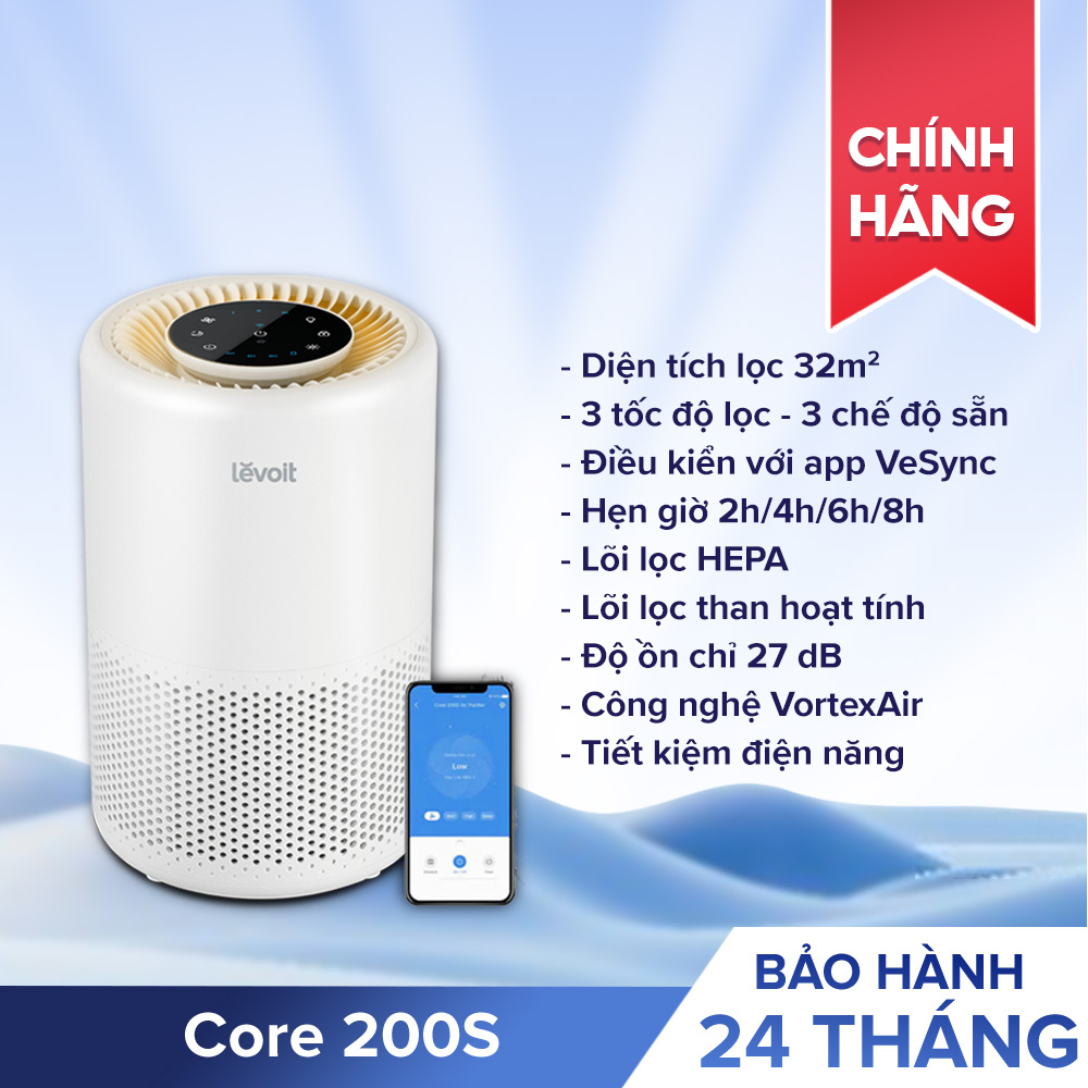 Máy lọc không khí Levoit Core 200S - Bộ lọc HEPA H13, Công nghệ Air Turbo, Điều khiển thông minh