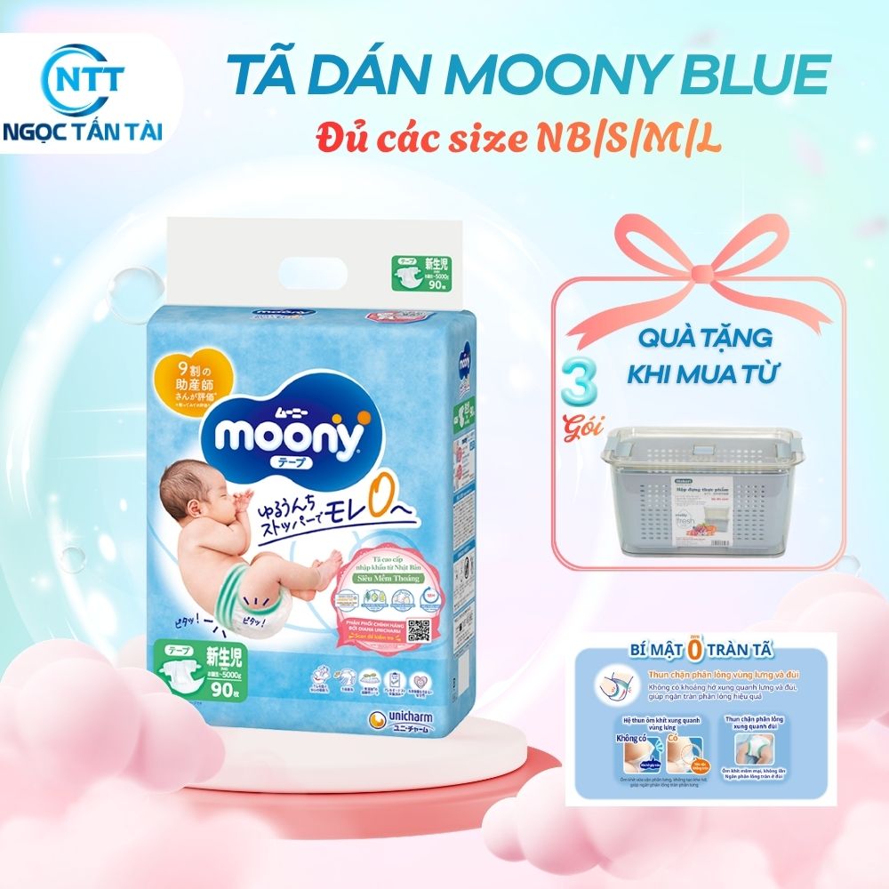 Tã dán cao cấp Moony Blue NB90/S70/M56/L54