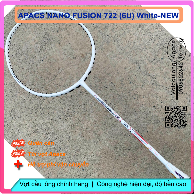 Vợt cầu lông Apacs Nano Fusion Speed 722 White- 6U New - Cân bằng công thủ sơn nhám tuyệt đẹp sắc sá