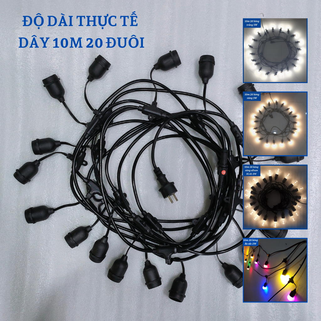 Dây đèn trang trí ngoài trờiđèn led trang trí 5m 10đuôi 7m 15đuôi10m 20đuôi chống nước lõi đồng cao cấp