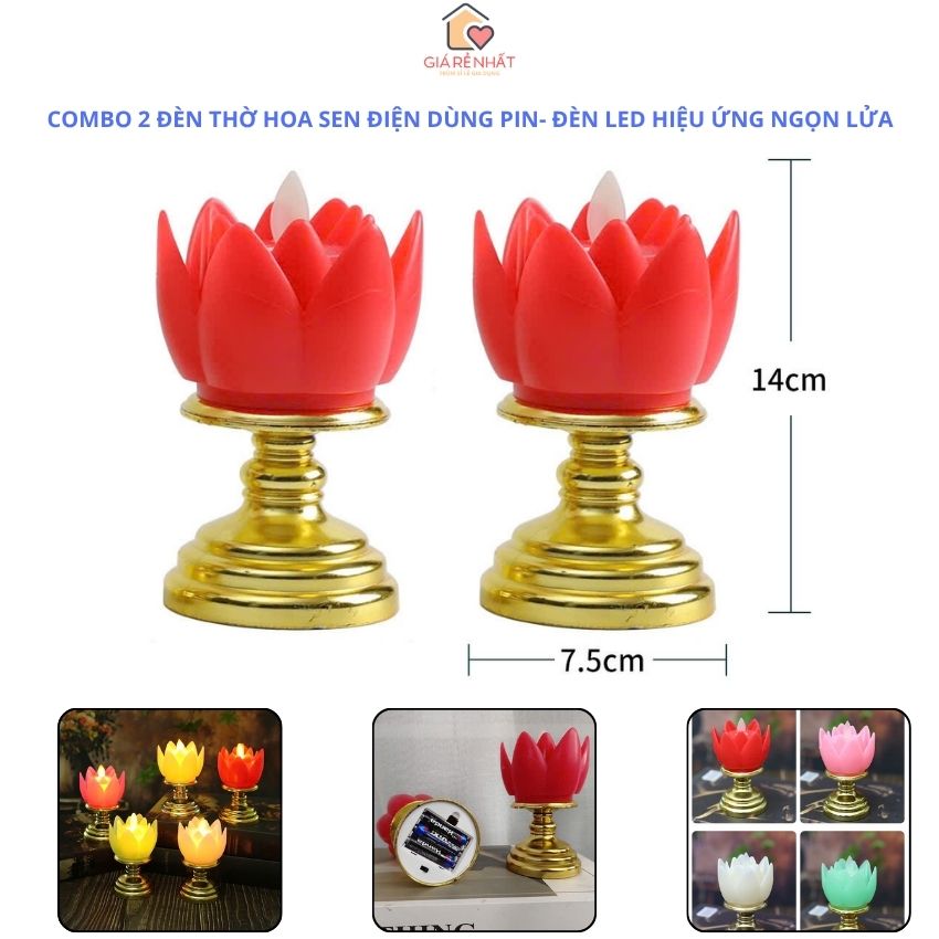 Combo 2 Đèn Thờ Hoa Sen Điện Dùng Pin Ánh Sáng Led Hiệu Ứng Ngọn Lửa Đèn Thờ Trang Trí Thần Tài- Gia Tiên- Thờ Phật