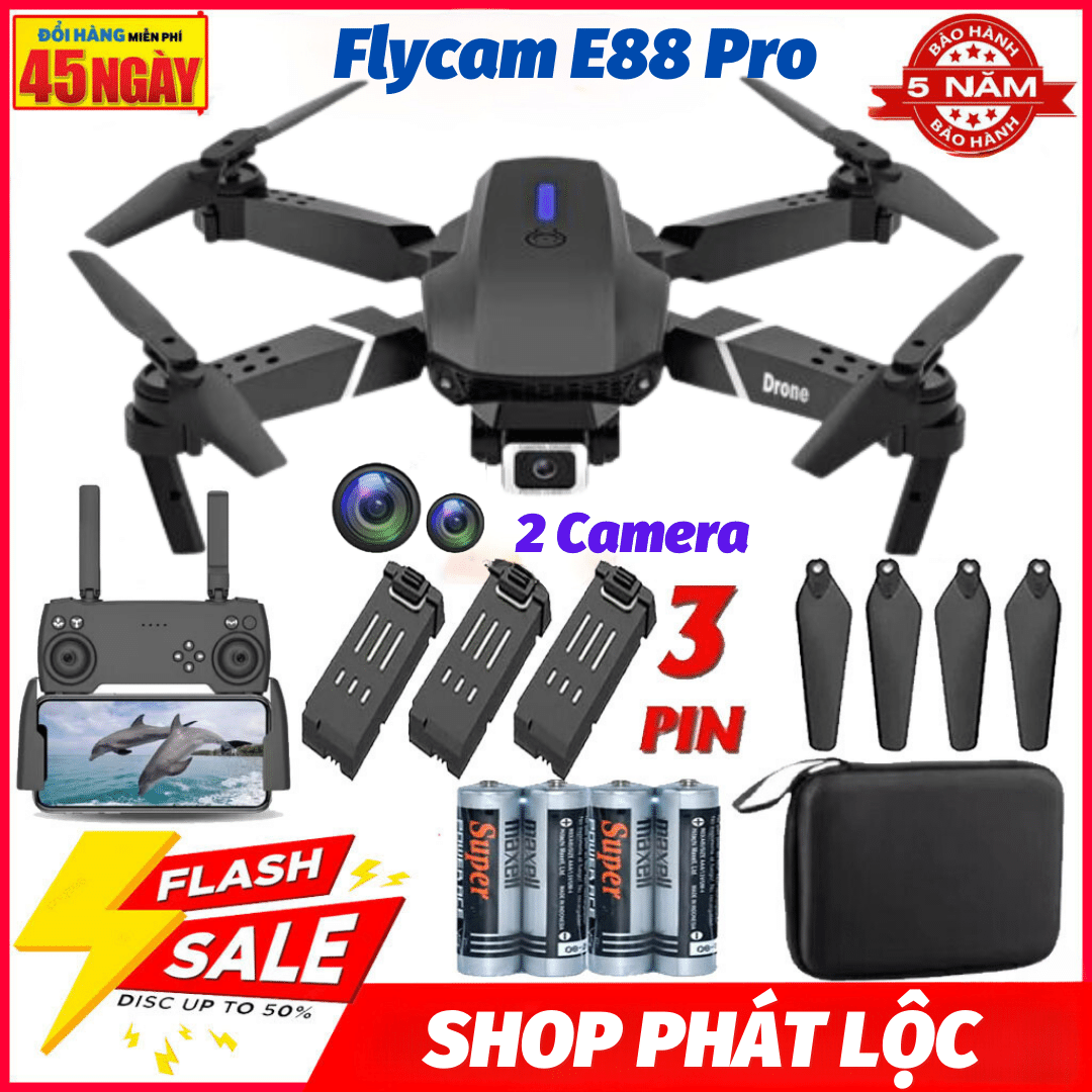 Máy bay Flycam E88 PRO Máy bay điều khiển từ xa 4 cánh  Flycam mini Flycam Fly cam giá rẻ hơn S1s pro S136 max K998 max sjrc f11s 4k pro mavic 3 pro