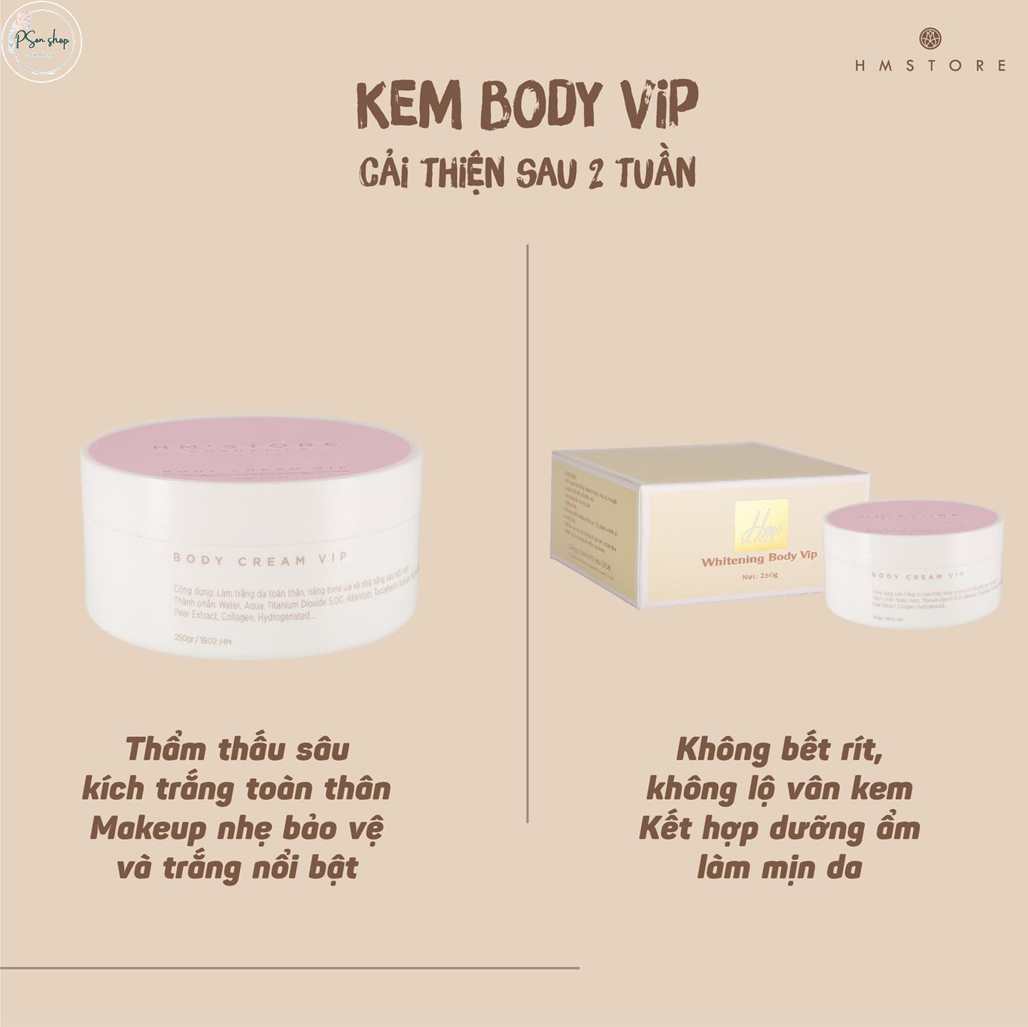 [Cam Kết Chính Hãng Đền Ngay 10 Triệu] Kem Dưỡng Ẩm Làm Trắng Da Toàn Thân Hm Store Whitening Body Vip 250G Tặng Kèm Kem Kích Siêu Trắng.