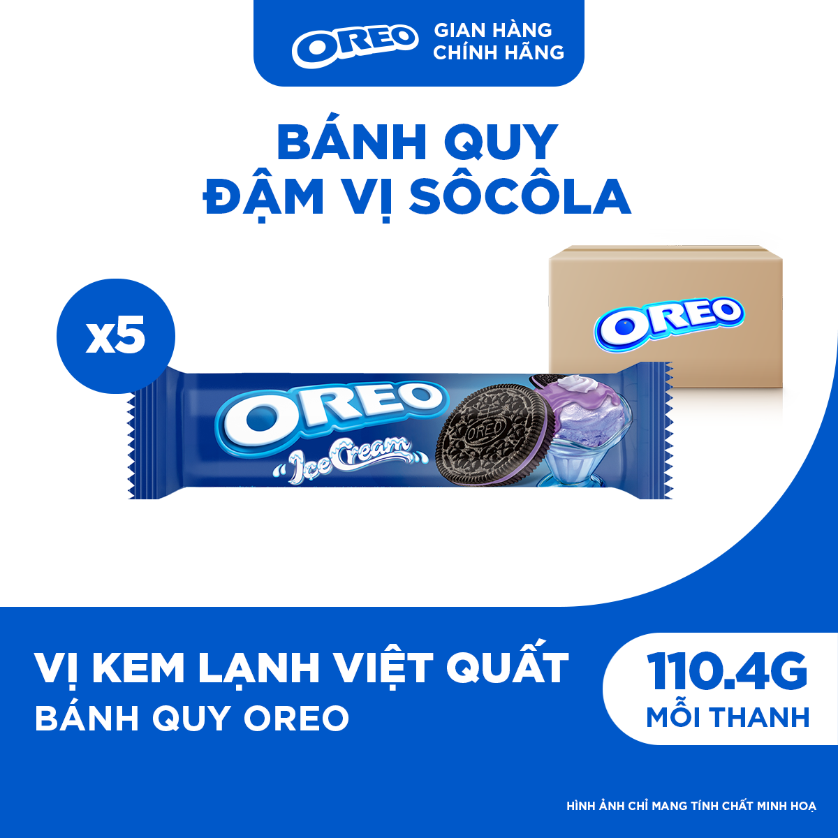 Combo 5 Bánh Quy Oreo Với Kem Vị Kem Lạnh Việt Quất 110.4g