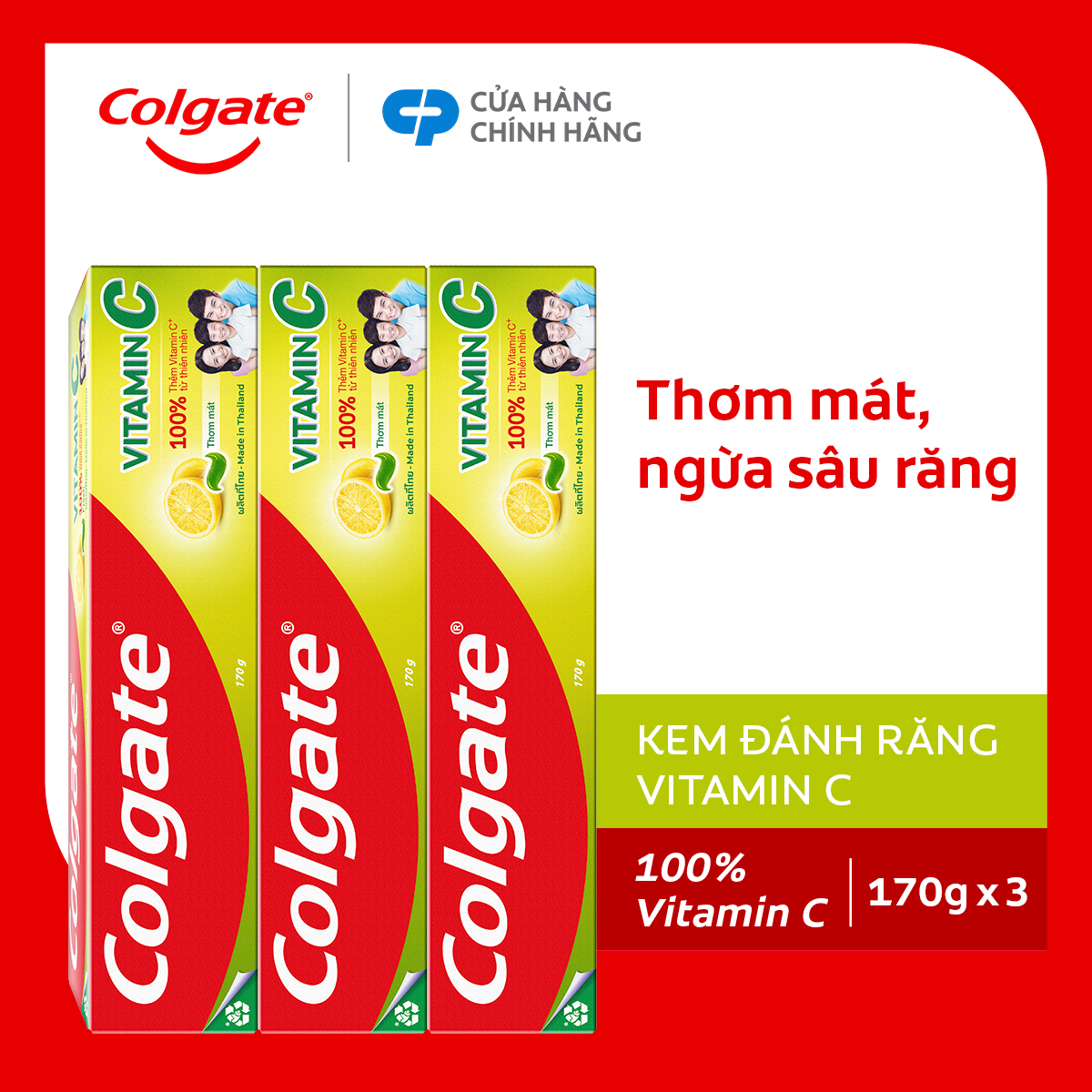 Bộ 3 Kem đánh răng Colgate Vitamin C thơm mát 170g/ tuýp