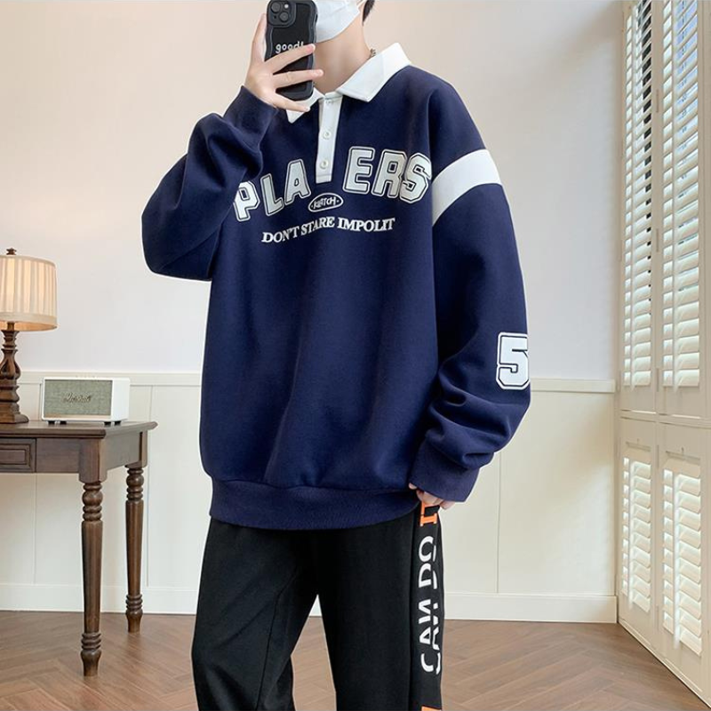 Áo Nỉ Nam Dài Tay Cổ Polo Họa Tiết In Chữ Form Rộng Phong Cách Hàn Quốc Thời Trang Yodi TOP NAM 287