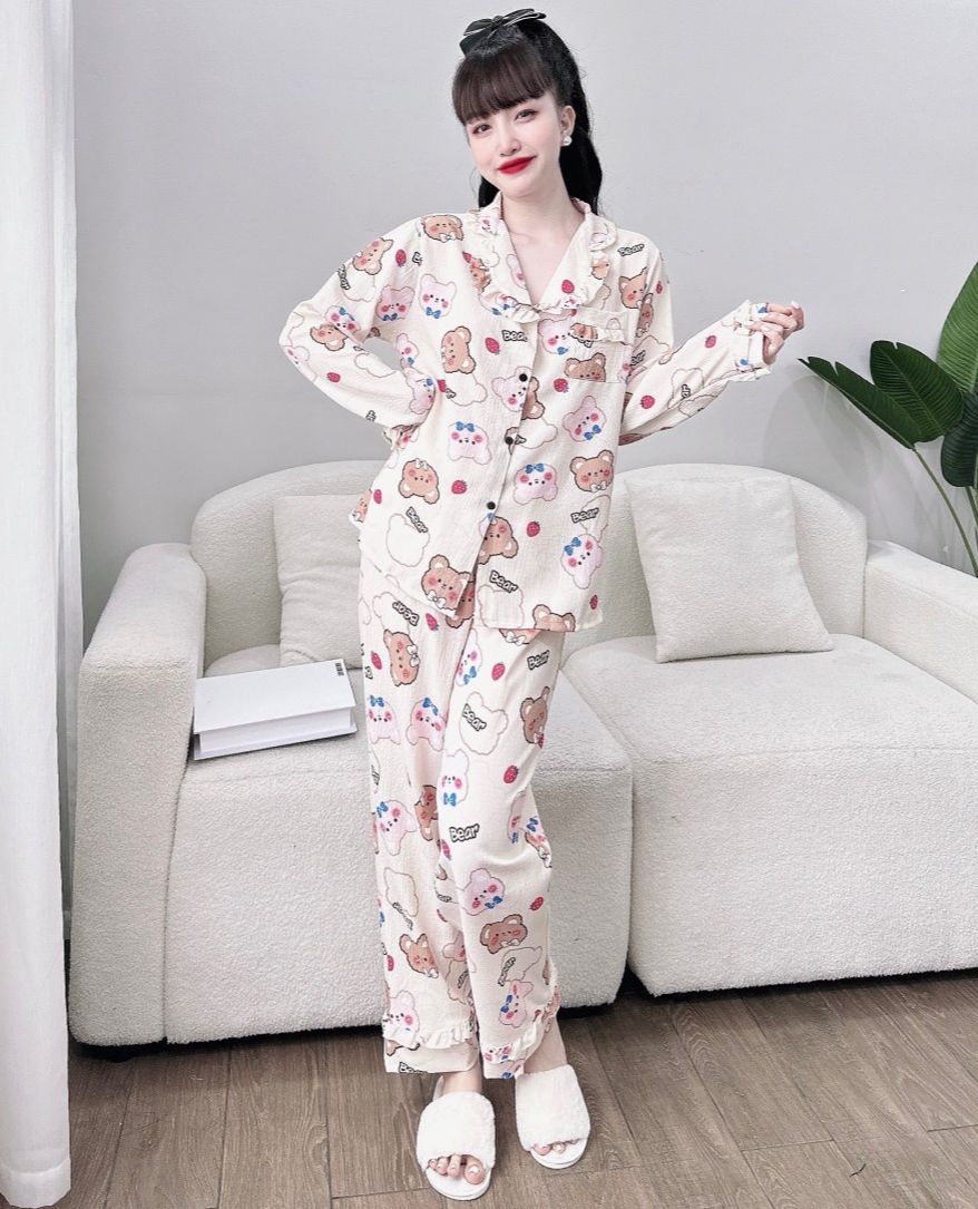 Đồ Ngủ - Đồ Bộ Pijama Bigsize Vải Đũi Xốp Tay Dài Mặc Cực Thích Bigsize 50-100kg