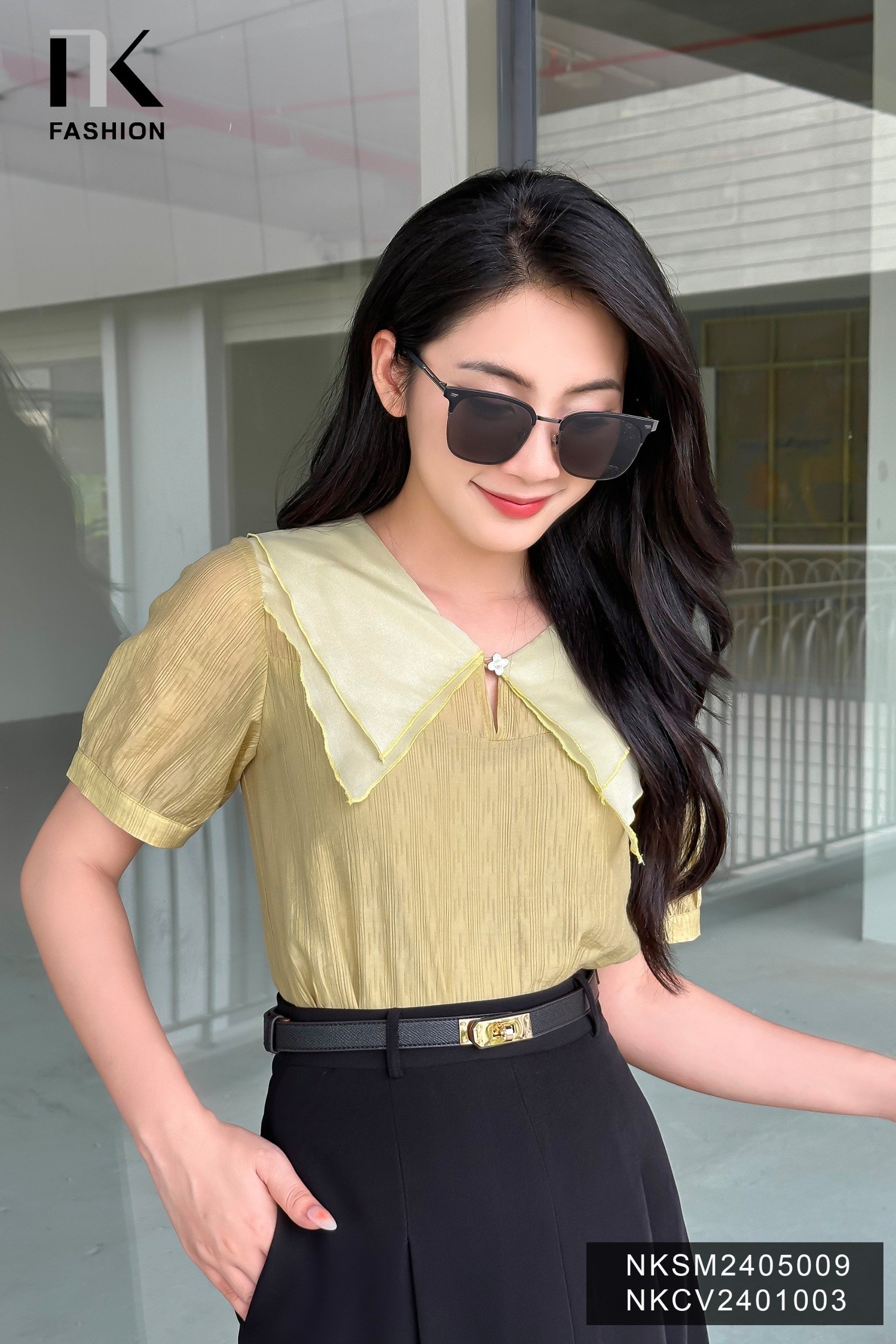 Áo Sơ Mi Tơ Cổ Sen Nhọnc 2 Lớp NK Fashion Công Sở Nữ Thanh Lịch Vải Mềm Mịn NKSM2405009