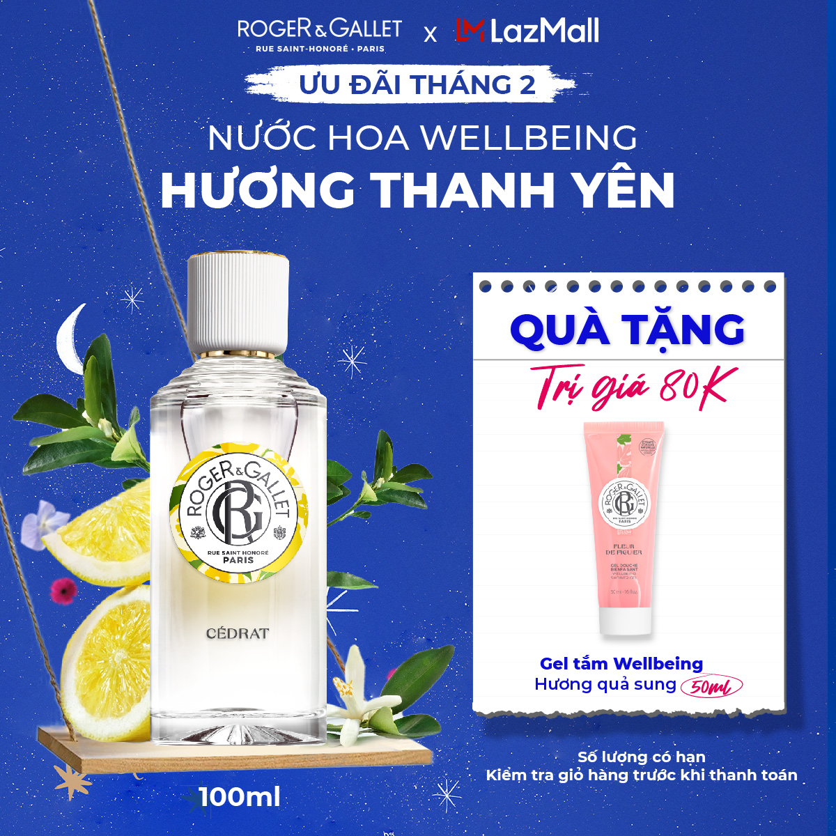 Nước hoa Wellbeing hương thanh yên Roger&Gallet Cédrat 100ml