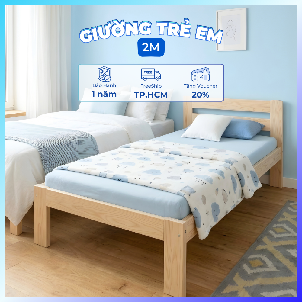 Giường Gỗ Ghép Cho Trẻ Em 2m Có Thanh Chắn Giường Ngủ Cao Cấp Rộng Lớn Đa Năng Cho Bé Và Gia Đình