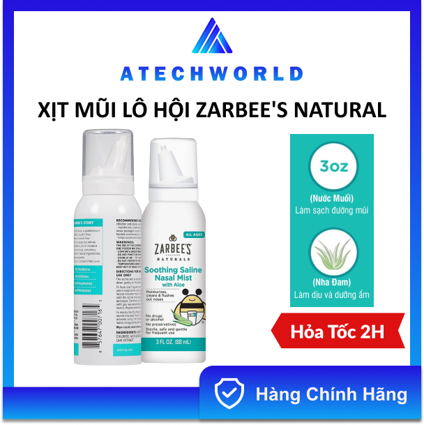 Xịt mũi lô hội Zarbees Natural 88ml Dịu Nhẹ Cho Bé Sơ SInh Date 2026 - Hàng Chính Hãng