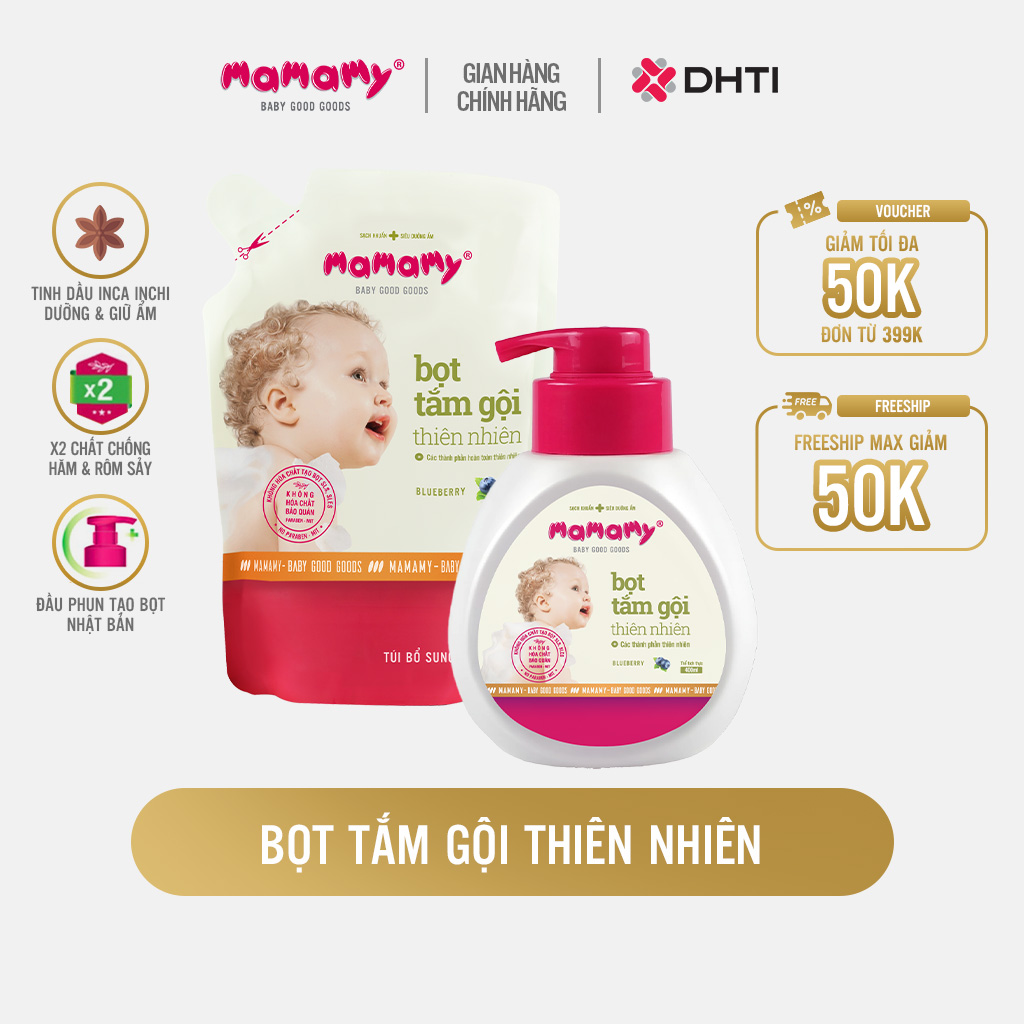 Sữa tắm gội đầu tạo bọt cao cấp cho bé Mamamy gốc thực vật thiên nhiên dịu lành hương Floral/Fancy/R