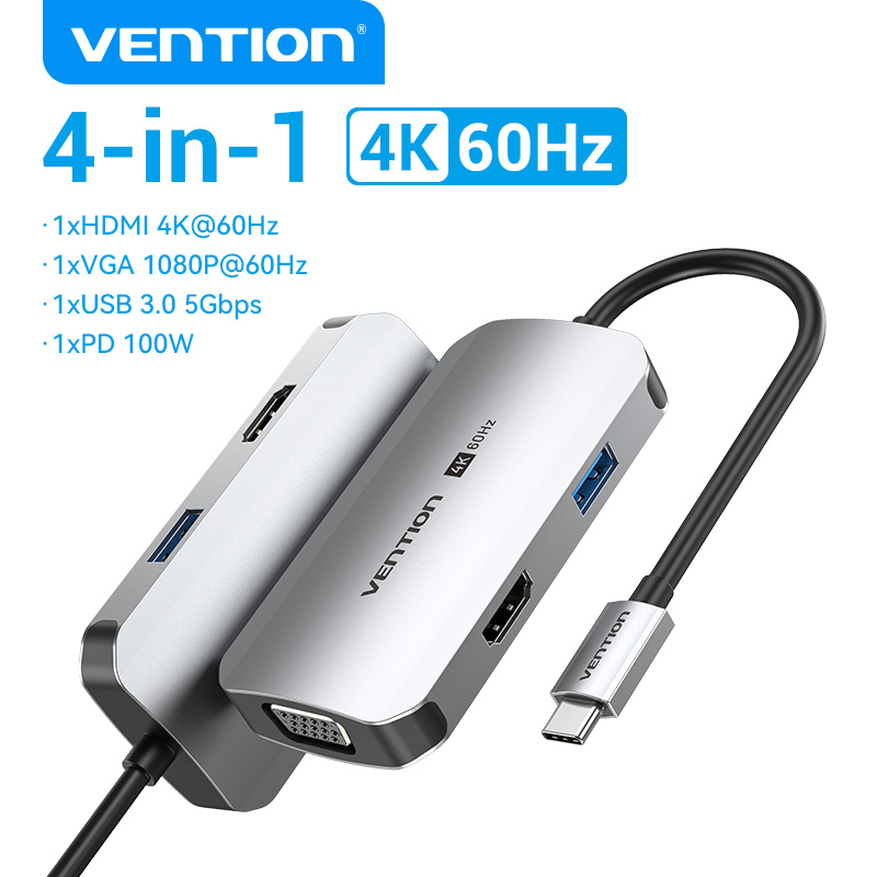 Vention USB C HUB Type C to 4K 60Hz HDMI USB 3.2 Gen 1 C 1000Mbps RJ45 VGA SD TF Card Reader 3.5mm A