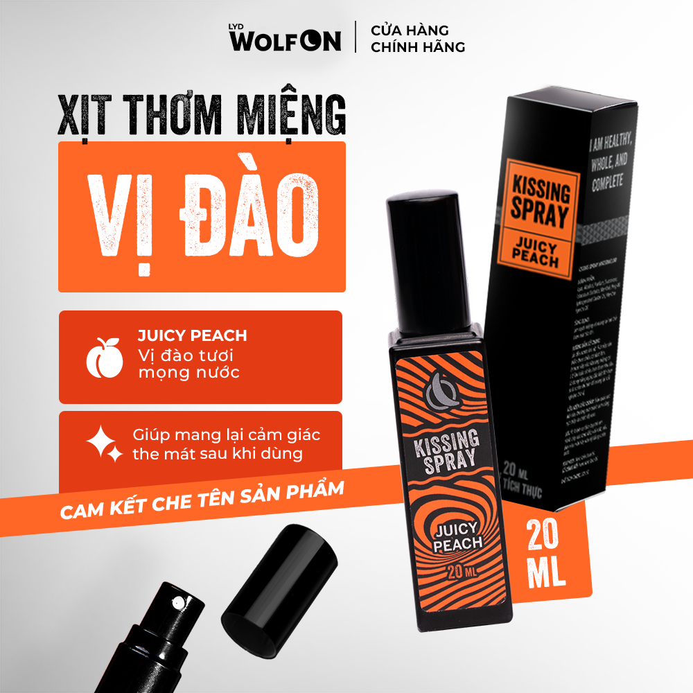 Xịt Thơm Miệng Kissing Spray Wolf ON Hương Juicy Peach Vị Đào Mọng Ngọt Ngào Thơm Mát Sảng Khoái Nhỏ